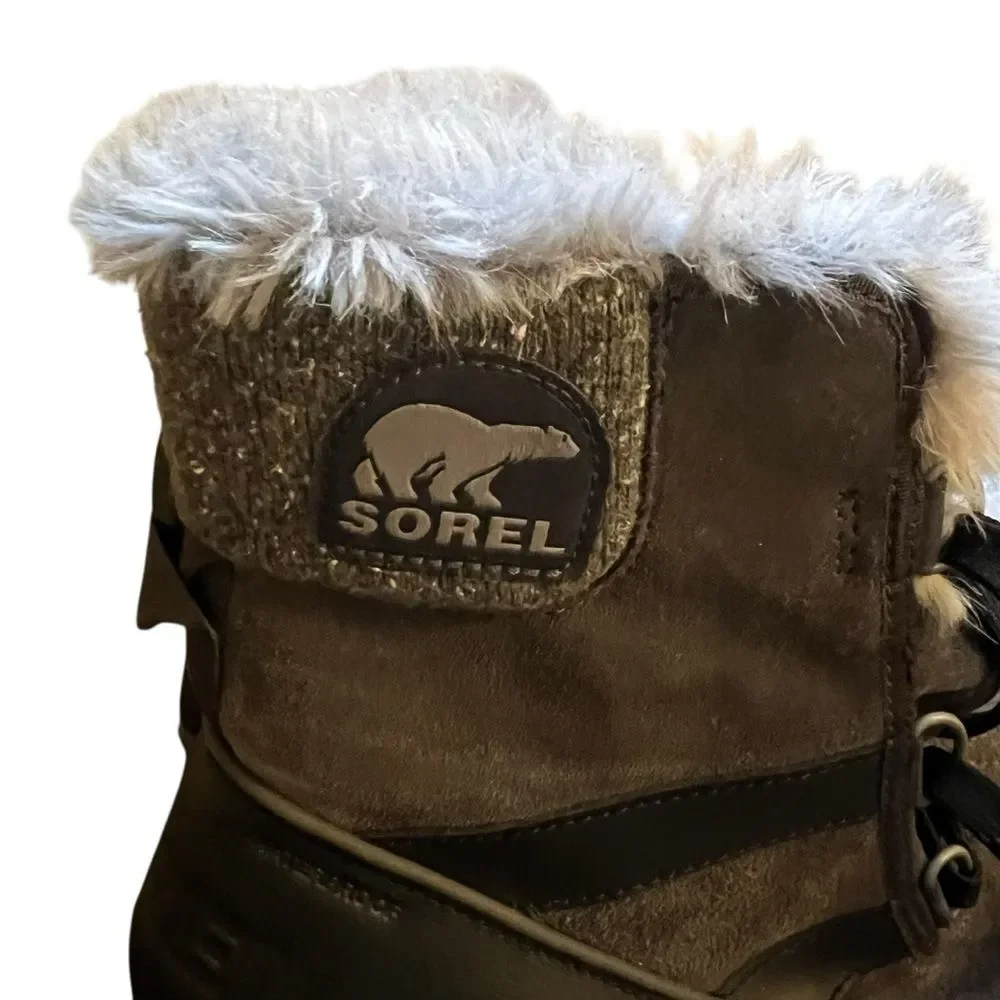 Sorel Tivoli II Boots Gray Black Faux Fur Waterproof Winter Boots 9.5